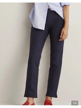 Boden Richmond Navy Blue Womens Straight-Leg Cotton Pants US 8R Back Pockets